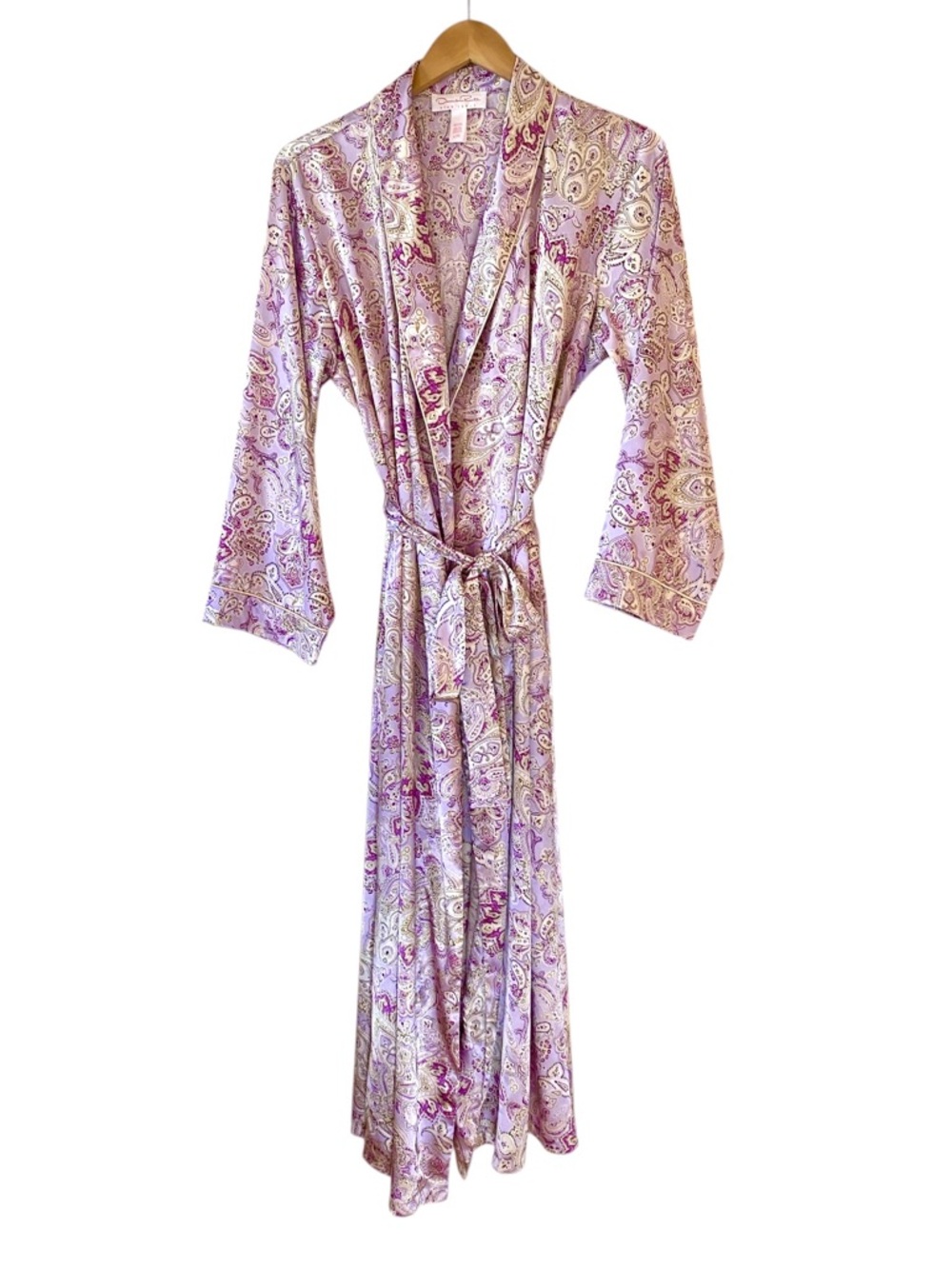 Oscar de la Renta Pink Label Long Satin Robe Lavender Paisley L/XL